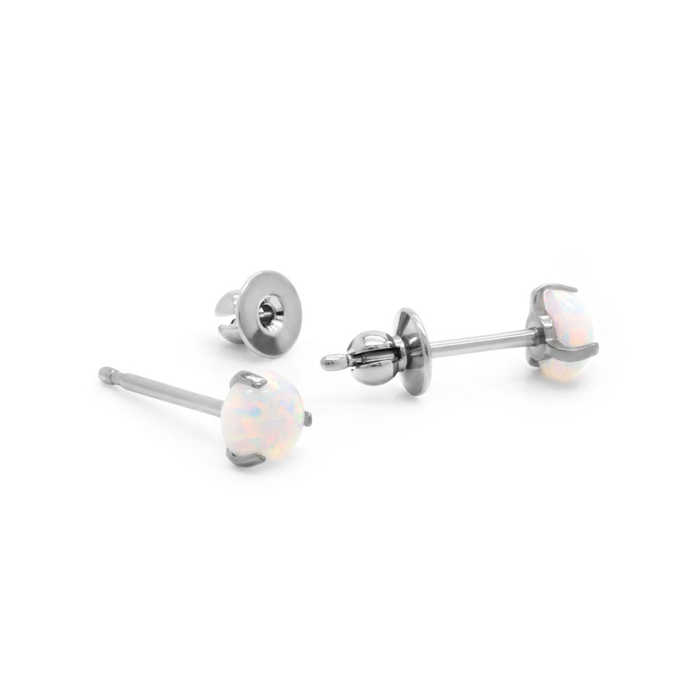 Titanium Prong Set White Opal Stud Earrings — Price Per 2