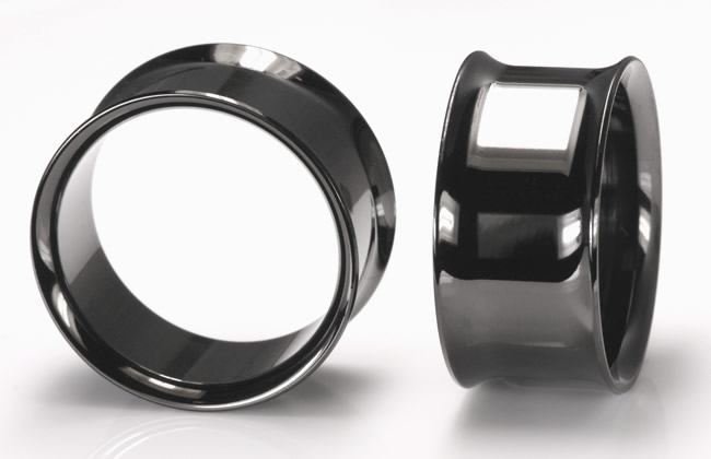 10g-1" BLACK Double Flare Earlets - Black Plugs PVD Coated - Price Per 1
