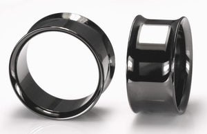 10g-1" BLACK Double Flare Earlets - Black Plugs PVD Coated - Price Per 1 - Painful Pleasures