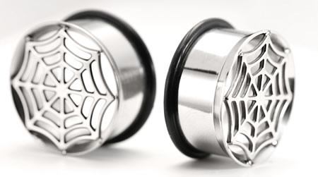 Single Flare Impression SPIDERS WEB Super High Polish Steel Ear Jewelry 00g - 1" - Price Per 1