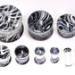 Black and White Double Flared Glass Plug — Price Per 1