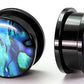 Acrylic Threaded Tunnel with Front ABALONE SHELL in sizes 12g up to 1"
