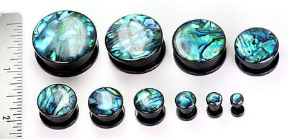 Acrylic Threaded Tunnel with Front ABALONE SHELL in sizes 12g up to 1" - Painful Pleasures