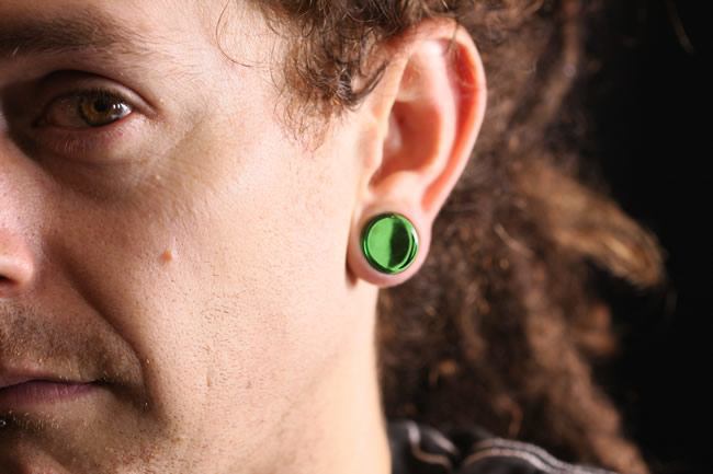 FLAT PLUGS Green Glass - Ear Gauge Jewelry - Price Per 1