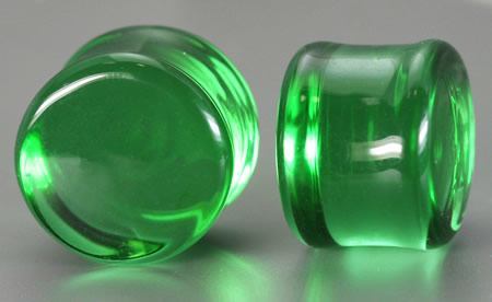 FLAT PLUGS Green Glass - Ear Gauge Jewelry - Price Per 1