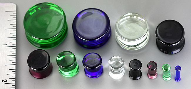 FLAT PLUGS Green Glass - Ear Gauge Jewelry - Price Per 1
