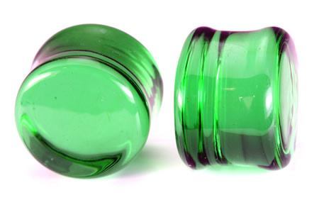 FLAT PLUGS Green Glass - Ear Gauge Jewelry - Price Per 1