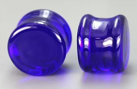 FLAT PLUGS Cobalt Blue Glass - Ear Gauge Jewelry - Price Per 1