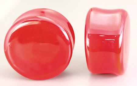 FLAT PLUGS RUBY RED Glass - Ear Gauge Jewelry - Price Per 1