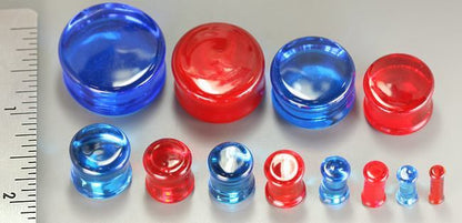 FLAT PLUGS RUBY RED Glass - Ear Gauge Jewelry - Price Per 1 - Painful Pleasures