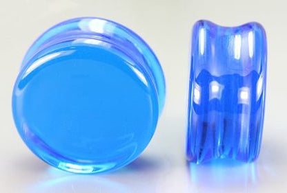 FLAT PLUGS OCEAN BLUE Glass - Ear Gauge Jewelry - Price Per 1 - Painful Pleasures