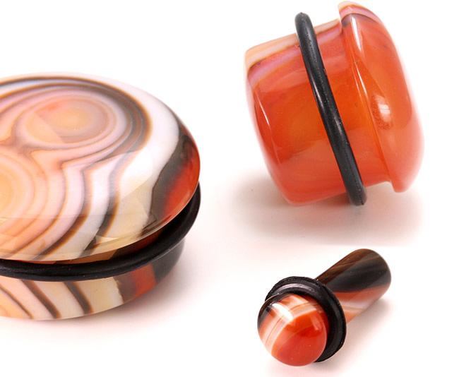 Top Hat RED AGATE STONE Plug with Black Oring - 8g - 1" - Price Per 1