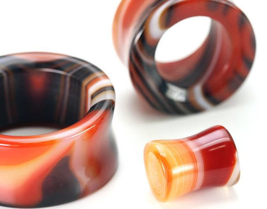 Double Flare Tunnel RED AGATE STONE 0g - 1" - Price Per 1