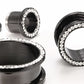 Crystal Jeweled Rim PVD Black Steel Threaded Tunnel — Price Per 1