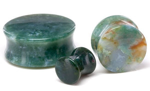 Green India Agate Stone Double Flare Plug — Price Per 1 - Painful Pleasures