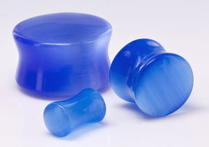 12g-1" Double Flare Blue Cats Eye Glass Plugs - Price Per Pair - Painful Pleasures