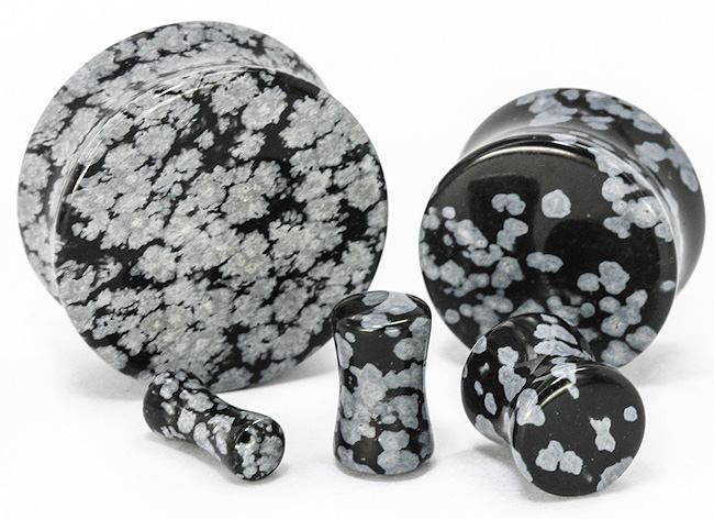 OBSIDIAN SNOWFLAKE Stone Double Flare Plugs 10g - 1" - Price Per 1