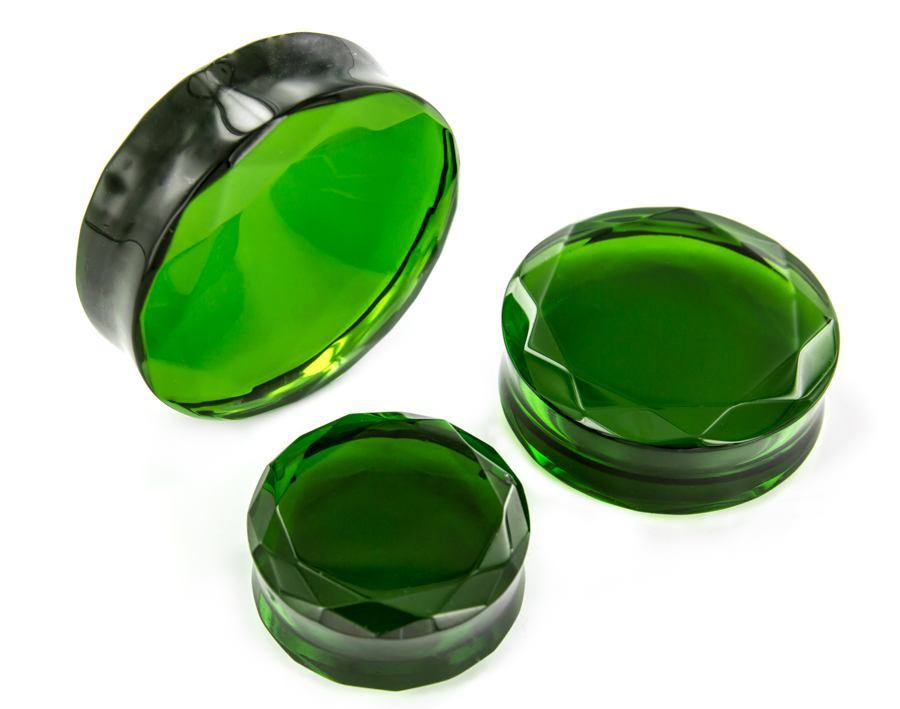 Double Faceted GREEN Glass Plug - Price Per 1