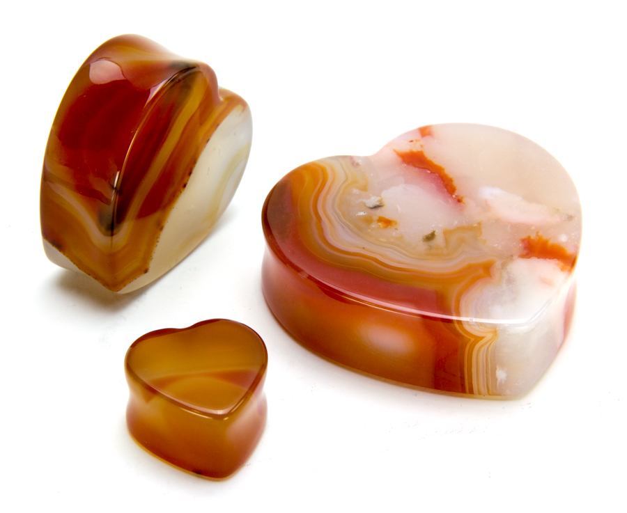 Red Agate Stone Double Flared Heart Plug — Price Per 1 - Painful Pleasures