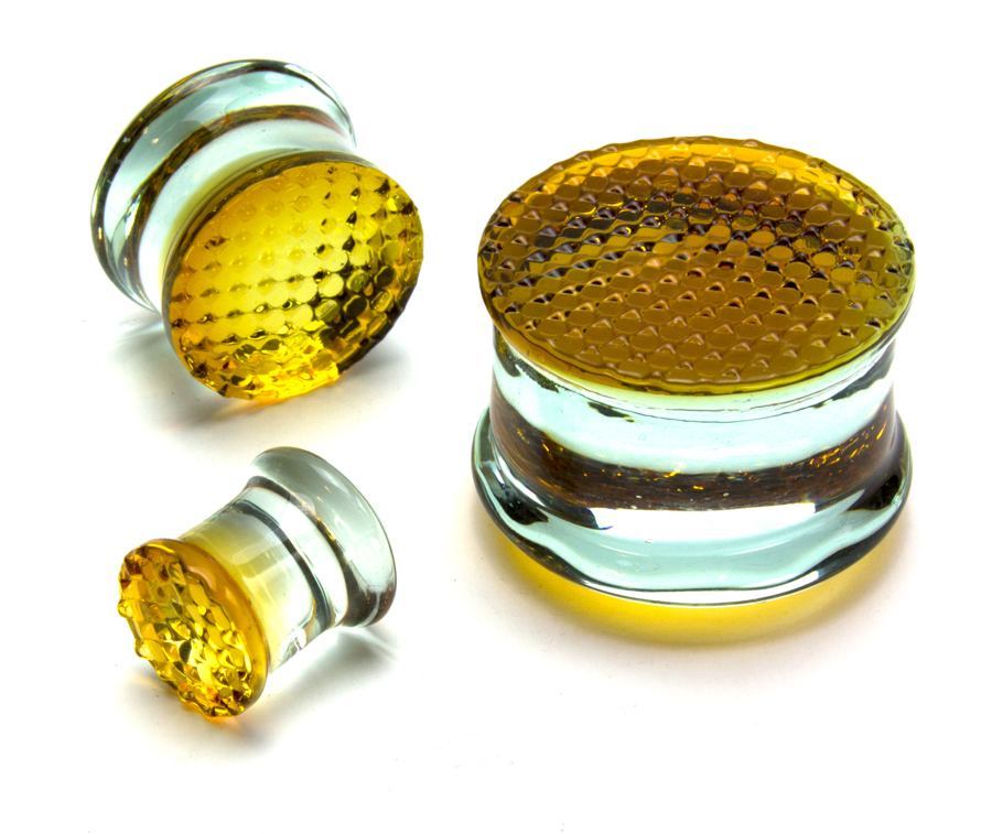 GOLDEN Honey Comb Glass Double Flare Plugs Price Per 1