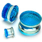 BLUE Honey Comb Glass Double Flare Plugs Price Per 1