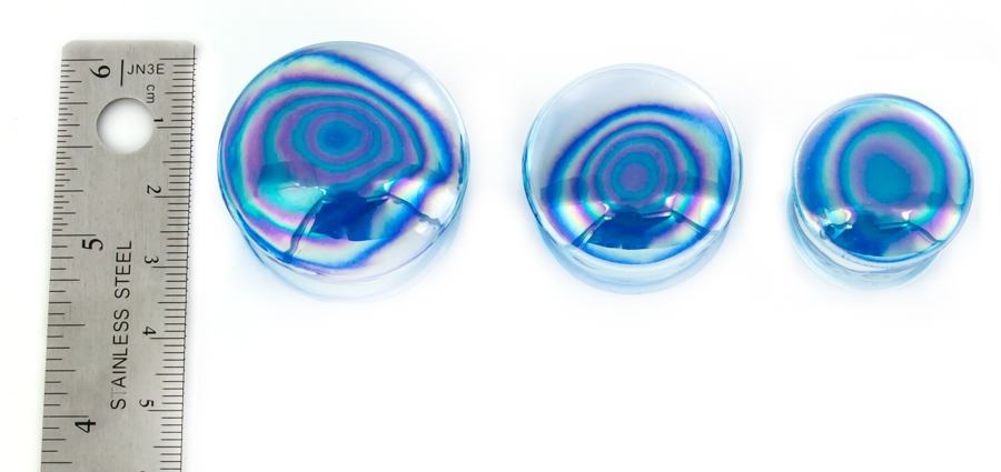 LT BLUE Pearl Front Glass Double Flare Plugs - Price Per 1