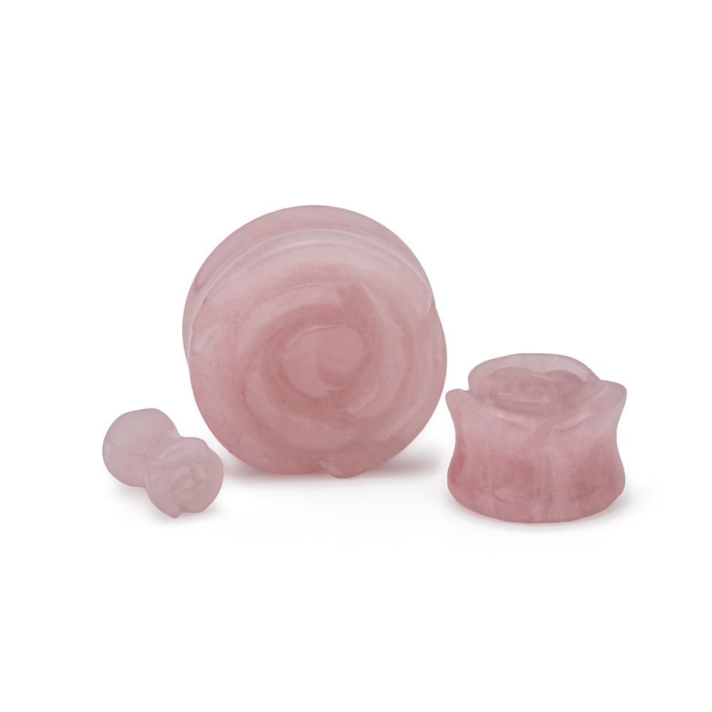 ose Quartz Stone Plug with Carved Rose Front – 2g to 1” – Price Per 1