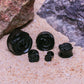 Black Glass Stone Plug with Carved Rose Front – 2g to 1” – Size Reference