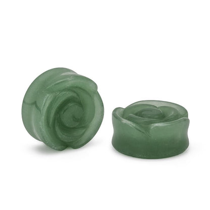Green Aventurine Stone Plug with Carved Rose Front – 2g to 1” – Price Per 1 - Painful Pleasures
