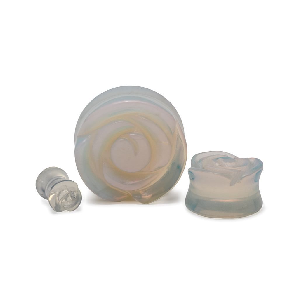 Opal Stone Plug with Carved Rose Front – 2g to 1” – Price Per 1