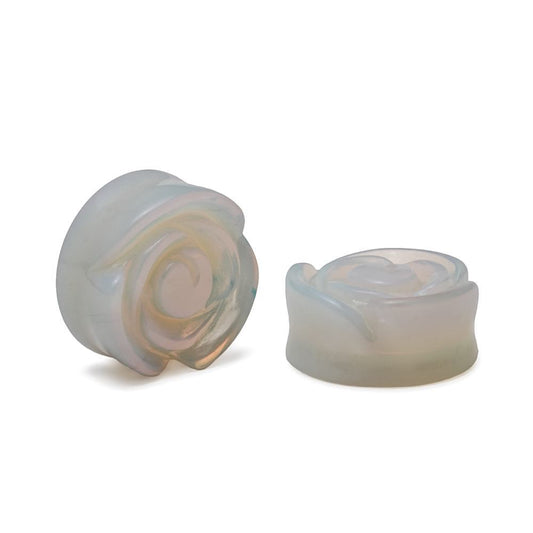 Opal Stone Plug with Carved Rose Front – 2g to 1” – Price Per 1