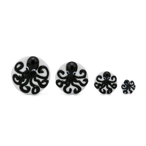 2g–1” Double Flared Black Octopus Soda-Lime Glass Plug — Price Per 1