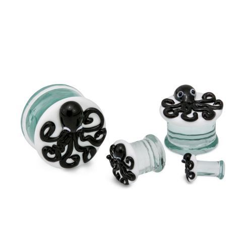 2g–1” Double Flared Black Octopus Soda-Lime Glass Plug — Price Per 1