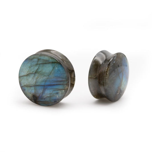 Labradorite Convex Stone Double Flared Plug — Price Per 2