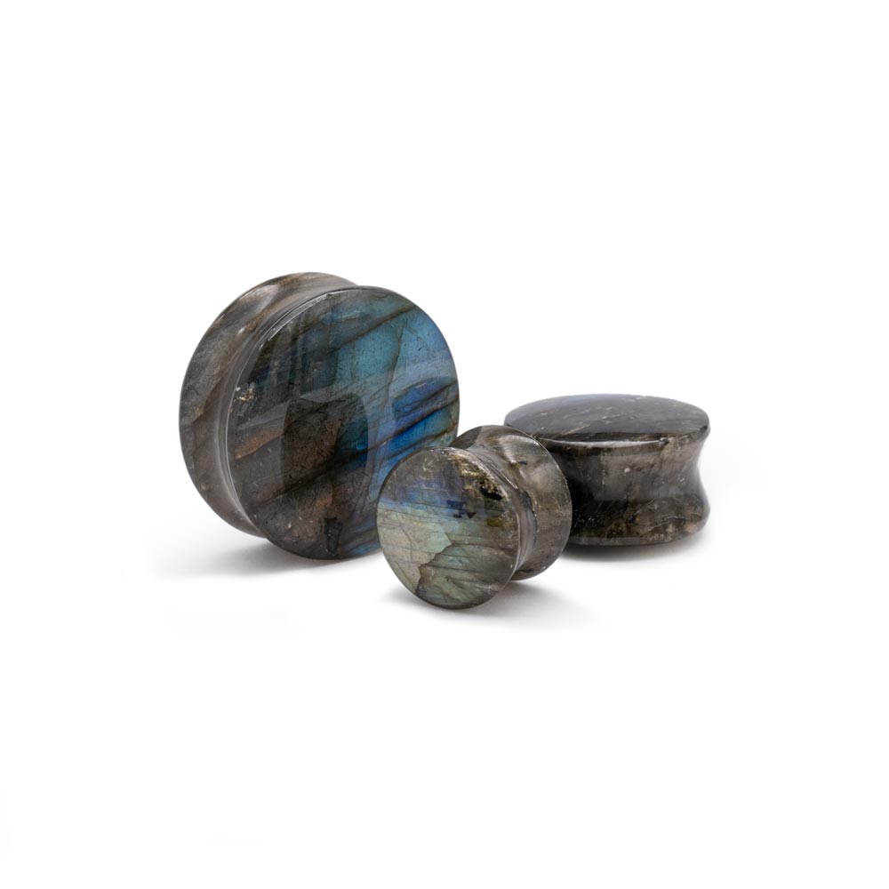 Labradorite Convex Stone Double Flared Plug — Price Per 2