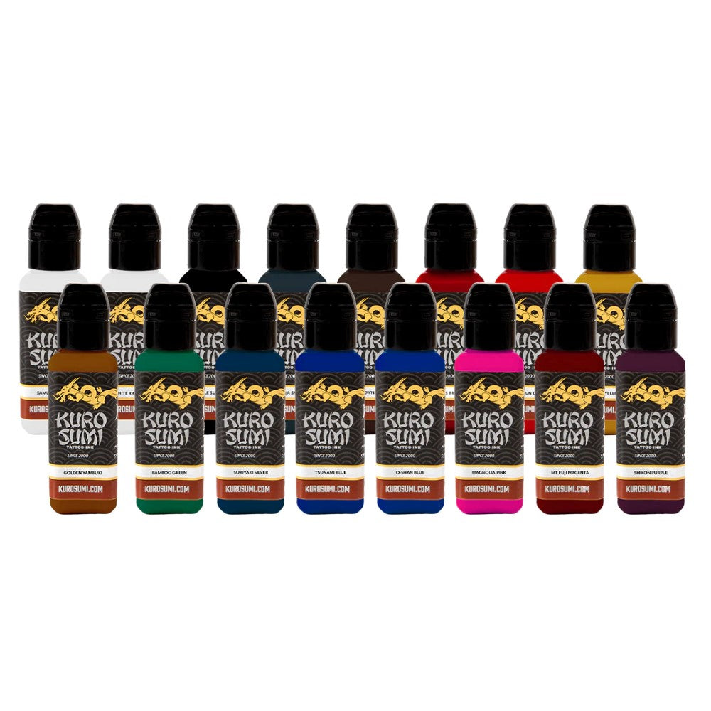 16 Color Primary Set #1 — Kuro Sumi Tattoo Ink — Pick Size