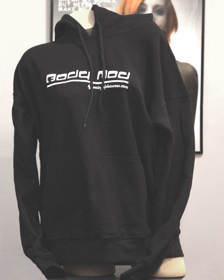 HOODED Black Sweat Shirt Painful Pleasures Bod Mod Design