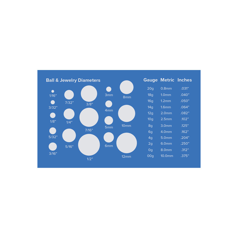 Painful Pleasures Body Jewelry Measuring Card - 2" x 3.5" - Price Per 1 (Front)