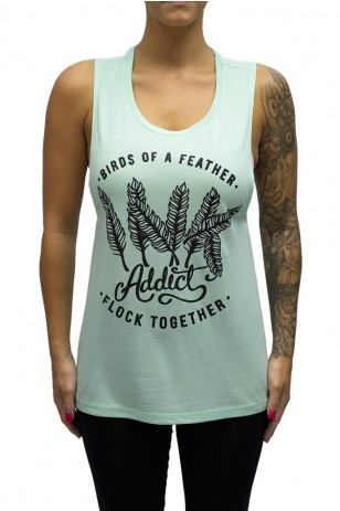 InkAddict Women's Flock Together Mint Muscle Tank