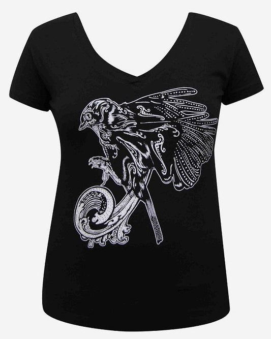 Womens SORROW Beautiful V-Neck Tee - Low Brow, Black Market Art