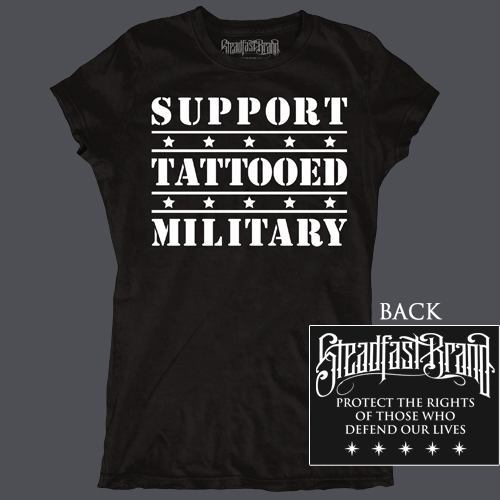 SUPPORT Tattooed Military Women's Black T Shirt by Steadfast