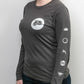 Painful Pleasures Unisex Grey Logo Long-Sleeve Shirt — Front View on Model