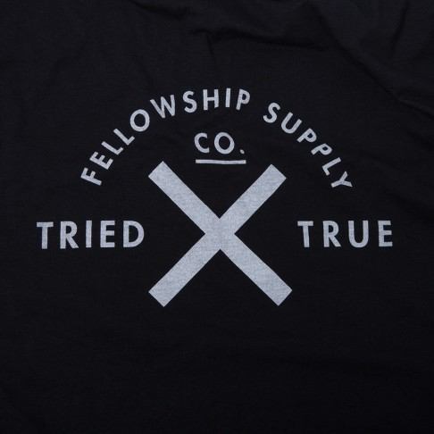 Fellowship Supply Co. Tried and True Men’s Black Pocket Tee Back Close Up
