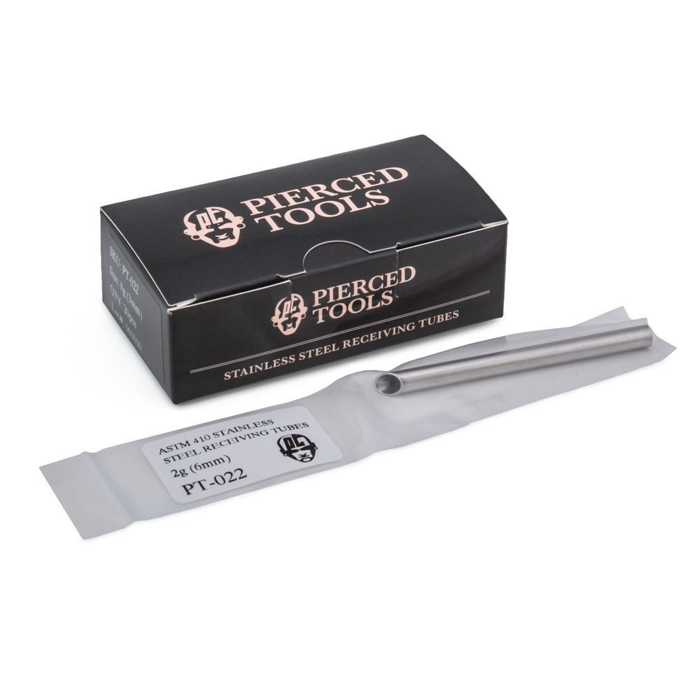 Stainless Steel Receiving Tube for Body Piercing Needles - View 2 with SKU and Size