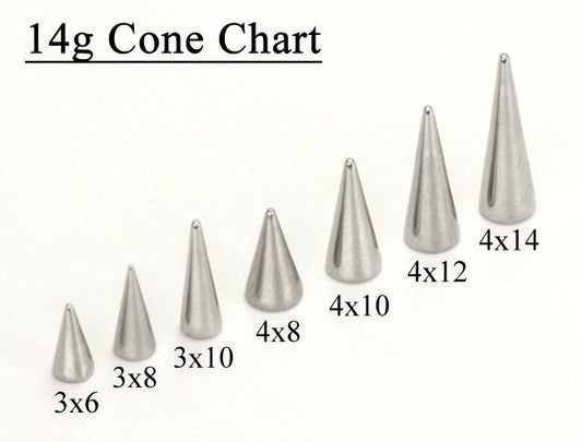 14g-8g Stainless Steel Long Spikes, Bigger Cones Replacement Ends - Price Per 1