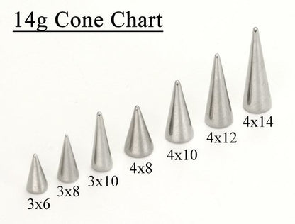 14g-8g Stainless Steel Long Spikes, Bigger Cones Replacement Ends - Price Per 1 - Painful Pleasures