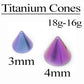 18g–16g Externally Threaded Titanium Cones — Anodized