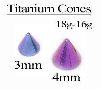 18g–16g Externally Threaded Titanium Cones — Anodized