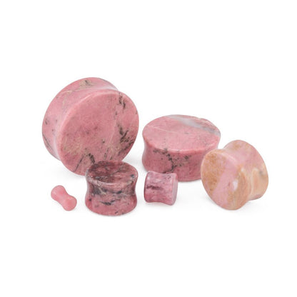 Rhodonite Stone Double Flare Plugs 10g - 1" - Price Per 1 - Painful Pleasures