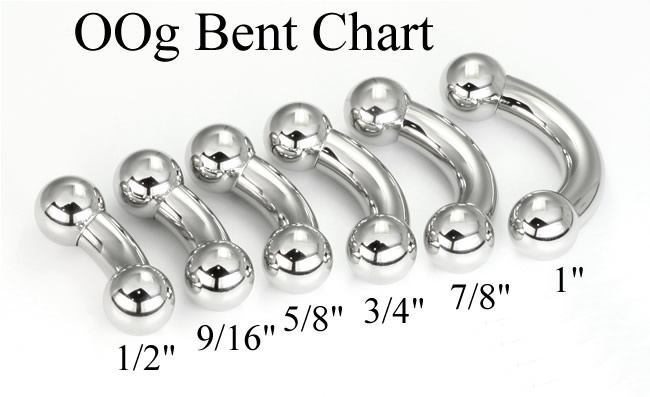 0g Bent Barbell Internally Threaded Stainless Steel Chart